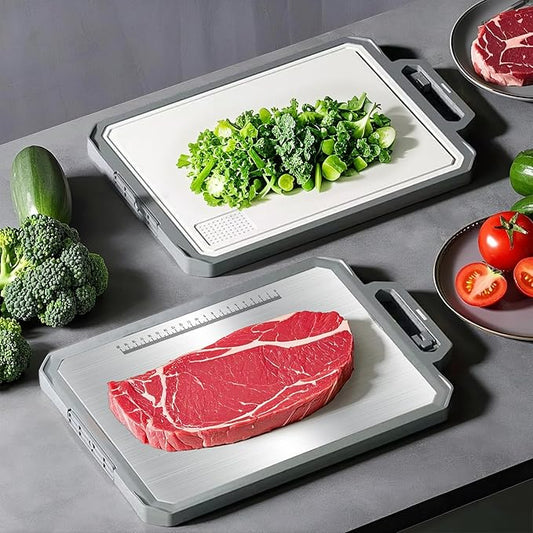 1PCS Stainless Steel Cutting Board, Double Sided Non Toxic Chopping Board for Kitchen, Food Grade, Easy to Clean, 17.2"*12" Large Size (1 side Stainless Steel Other side Wheat Straw PP)