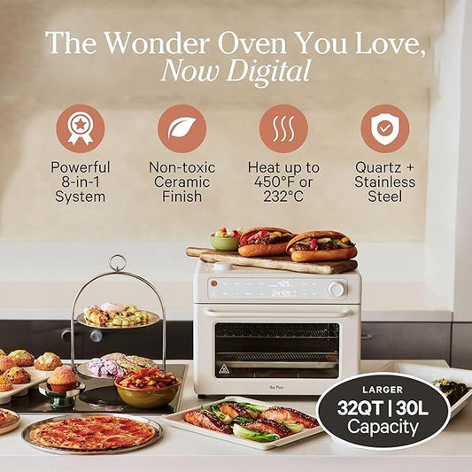 Our Place Wonder Oven Pro | 8-in-1 Digital Air Fryer & Countertop Oven with Basket, Rack, Pan & Tray | 3-Rack, 32 QT Capacity - Air Fry, Toast, Roast, Bake, Reheat, Broil, Proof & Dehydrate | Cream