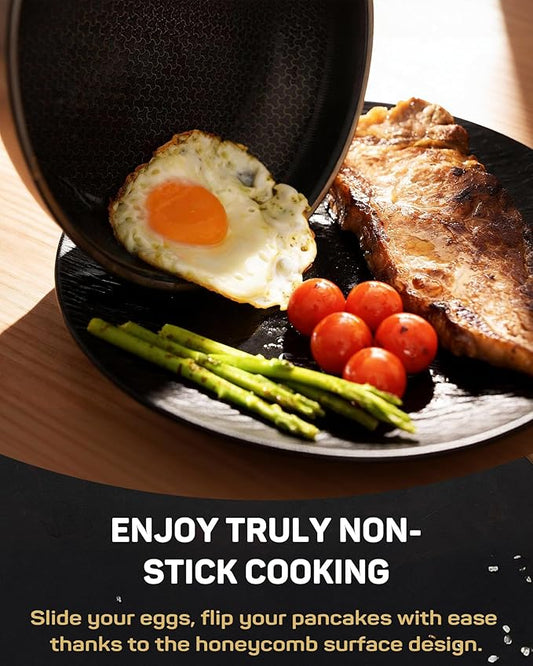 Stainless Steel Nonstick Frying Pan, Hybrid Ceramic 12-Inch Frying Pans, Stay-Cool Handle, PFAS & PFOA PTFE Free, Dishwasher & Oven Safe, Scratch-Resistant, Compatible with Induction & All Cooktops