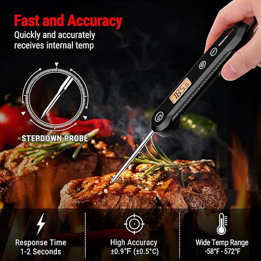 ThermoPro Digital Instant Read Meat Thermometer for Grilling Waterproof Kitchen Food Thermometer with Calibration & Backlight Baking Bread Candy Thermometer Cooking Tools Utensils