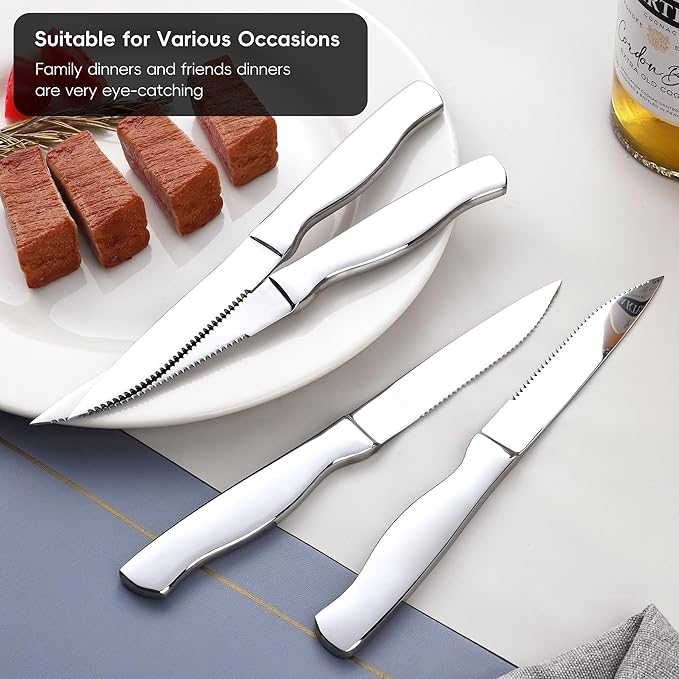 Serrated Steak Knife, Heavy Duty Kitchen Steak Knives, High End Steak Knives Dishwasher Safe, Steak Knife Set of 8, Stainless Steel Knives