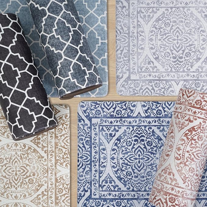 FRESHMINT 2 Piece Set Boho Kitchen Mats for Floor Bohemian Distressed Anti Fatigue Kitchen Rugs Vintage Farmhouse Cushioned Kitchen Runners for Standing Waterproof & Non-Skid Comfort, Terracotta