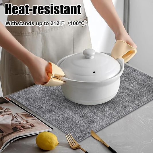Homaxy Faux Leather Heat Resistant Placemats for Dining Table Set of 12, Waterproof Wipeable Washable PU Table Mats, Easy to Clean Anti-Slip Place Mats, 11.8" x 17", Black & White