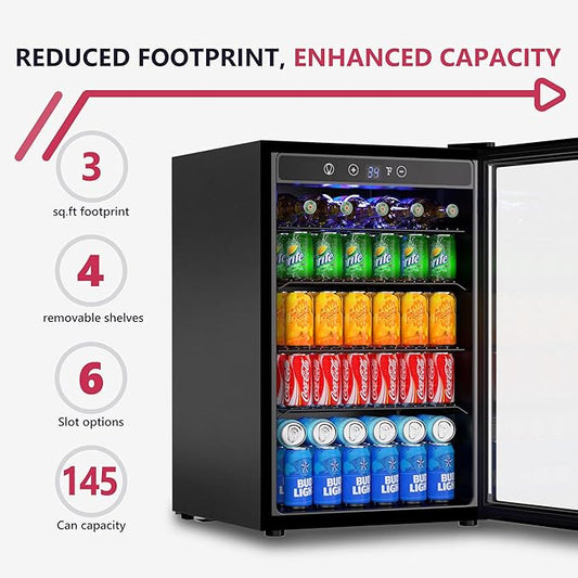 4.5 Cu.ft Beverage Refrigerator Cooler, 145 Can Mini Fridge with Digital Temperature Display for Soda Beer Wine, Freestanding beverage fridge with Adjustable Shelving for Home Office Bar