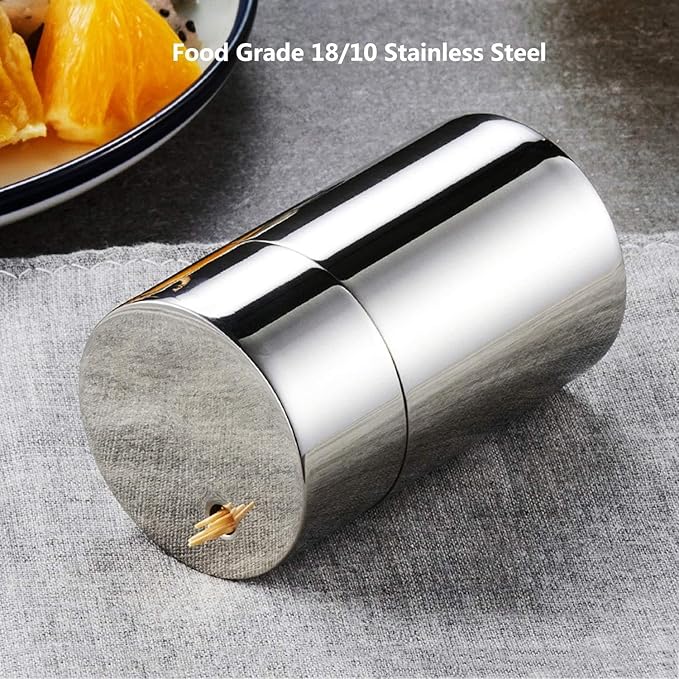 Mu&Ti Premium Stainless Steel Toothpick Holders Set - SUS304 Glossy, Elegant Cylinder Design (Glossy)