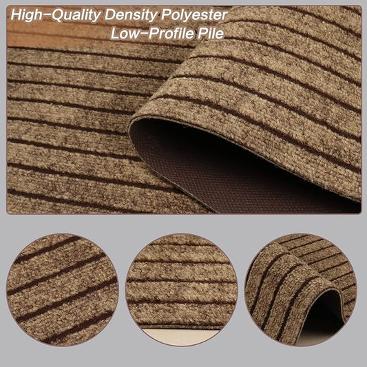 4' x 28' Runner Rugs with Rubber Backing, Indoor Outdoor Utility Carpet Runner Rugs, Stripe Brown, Can Be Used as Aisle for The RV and Boat, Laundry Room and Balcony