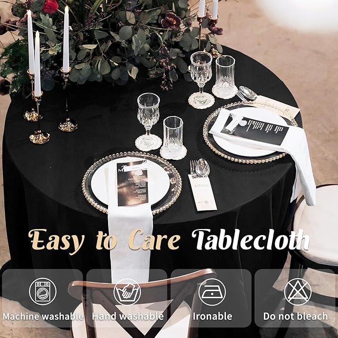 HAISIWLKJ 2 Pack 120 Inch Black Round Tablecloth for Round Table Washable Reusable Outdoor Polyester Fabric Decorative Table Cover for Dining, Buffet, Camping, Baby Shower, Party