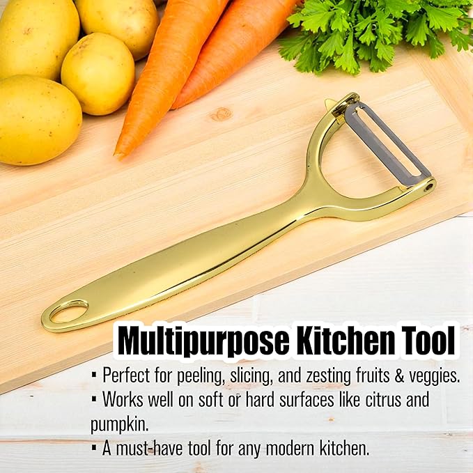 Gold Potato Peeler - Ultra Sharp Vegetable Peelers For Kitchen, No Rust Stainless Steel Serrated Y Peeler, Easy To Use With Durable Non Slip Ergonomic Grip For Carrot Fruits Veggie Kiwi, High Tensil