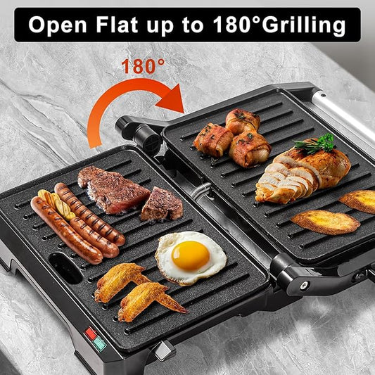 Small Panini Press Grill Sandwich Maker, Electric 3 in 1 Panini Sandwich Maker Grill, Open 180 Degrees for grill indoor, Perfect for Grilling Steaks, Burger, Sandwich, Non-stick Pan, Black
