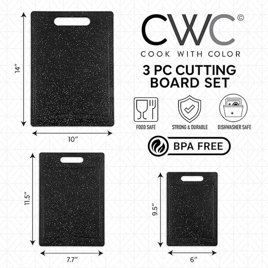 COOK WITH COLOR Non-Slip Cutting Board Set – Kitchen Essentials with Easy Grip Handle for Meat, Veggies, and Fruits, 3 Cutting Boards, Speckled Black