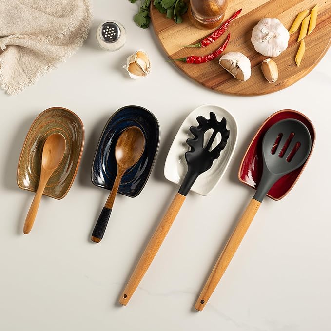 Ceremic Spoon Rest for Stove Top, Spoon Holder for Kitchen Counter, Coffee Spoon Rest, Cooking Utensil Rest for Ladles, Kitchen Decor, Housewarming Gifts, 1 pack (blue)