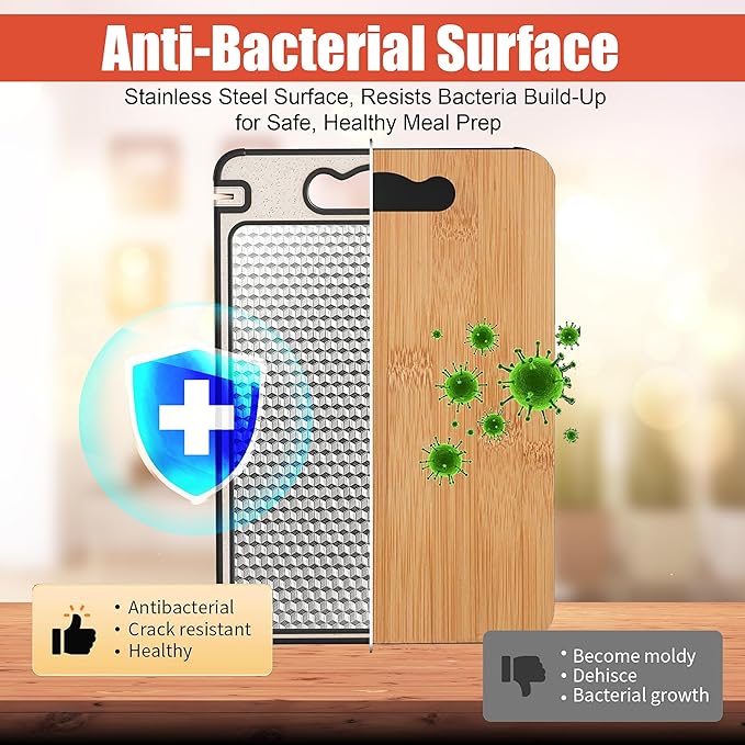 Pure 316 Stainless Steel Cutting Board Full Kit | Non-Toxic Scratch Resistant Chopping Boards for Kitchen | Dual Sided Metal & Wheat Straw with Knife Guards & Sharpener, Finger Guard, Juice Groove