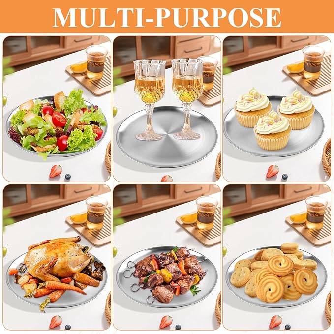 Milkary 8Pcs 12 Inch Pizza Pan, Stainless Steel Pizza Serving Tray with 4pcs Pizza Spatula, Round Non-Stick Coating Pizza Plate for Baking Cake Pie Serving Tableware Kitchen Home Restaurant