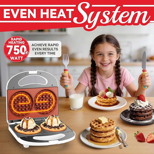 Double Mini Waffle Maker Machine, Chaffle Maker, Waflera Electrica, Small Waffle Iron for Waffles, Keto Chaffles, Hash Browns, Cookies, 4 Inch