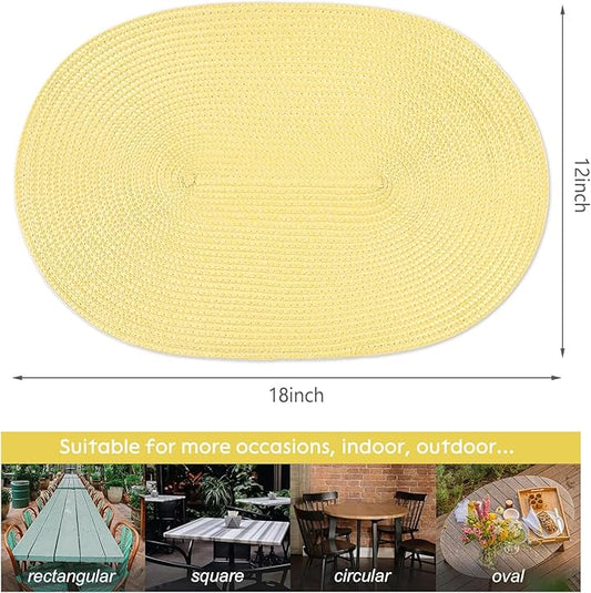 AHHFSMEI Placemats Set of 6 for Dining Table Washable Woven Non-Slip 18x12 inches Placemat Heat-Resistant Durable Table Mats for Dining Table Easy to Clean (Wheat Yellow)