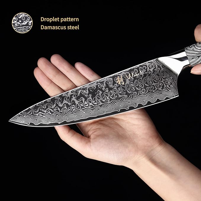 Wakoli Noir Blanc Damascus Knife Block Set – 5-Piece Professional Chef Knife Collection with Magnetic Block – Kitchen Knives made of 67-Layer Damascus Steel Blades & Ergonomic G10 Handles in Gift Box