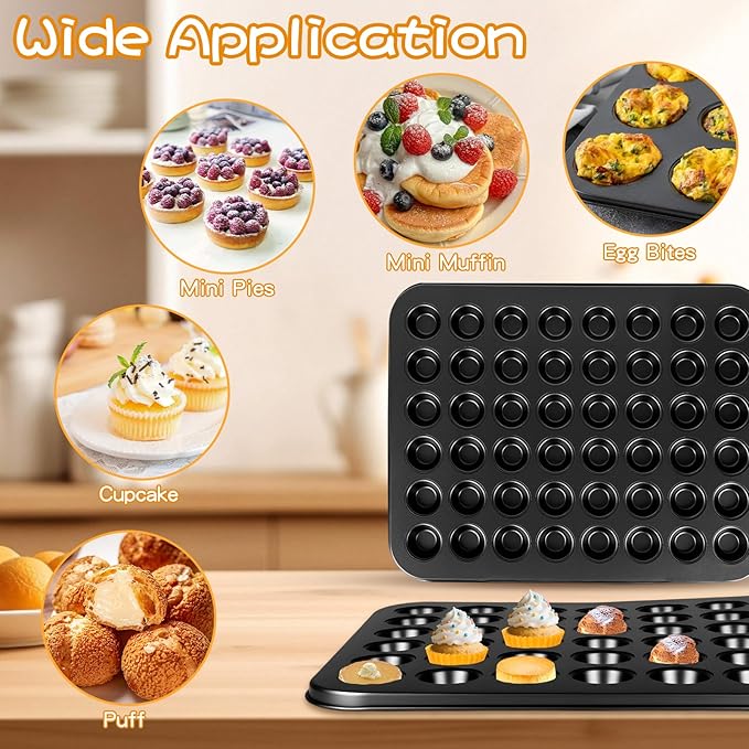 2 Pcs 48-Cup Mini Muffin Pans with 1000 Paper Cupcake Liners, Carbon Steel Nonstick Small Cupcake Pan, Round Mini Muffin Tin for Baking, Dishwasher Safe