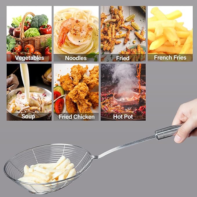5.5 Inches Strainer Skimmer Spoon for Cooking and Frying, Strainer with Handle Stainless Steel Kitchen Utensils Fryer Scoop Spoon