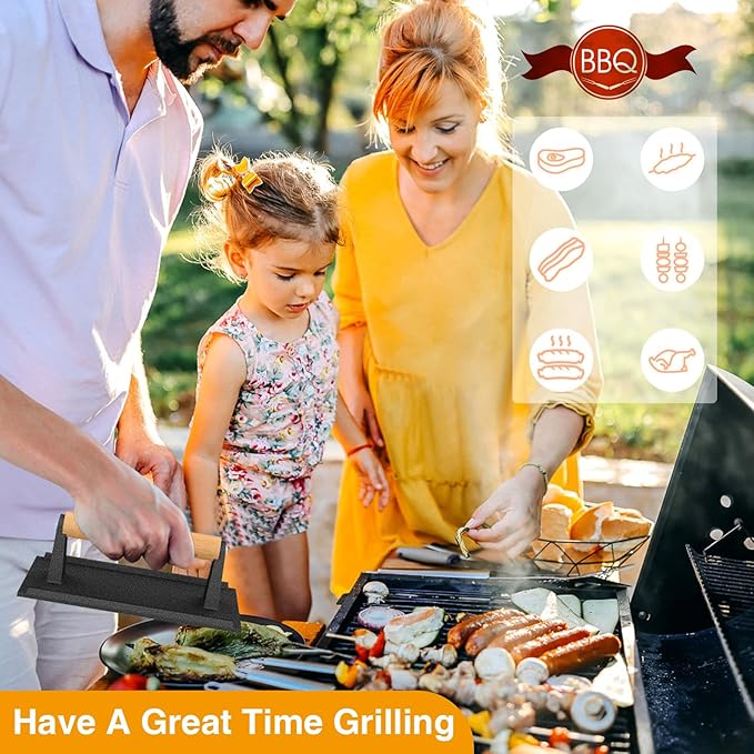 Yoehka Cast Iron Grill Press-1PCS, Heavy Duty Bacon/Burger/Griddle/Chef Press with Wood Handle, Perfectly Grilled Steak,Meat,Sandwich,Panini, 2.25lbs Cooking Weight,Rectangle(8.27"×4.25"×3.35”in)