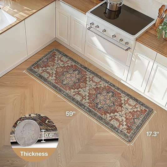 GENIMO Kitchen Mats for Floor, Washable Anti Fatigue Mat for Cushioned, 17.3"x59", Waterproof Kitchen Rugs, Non Slip Foam Comfort Standing Mat Rug for Home, Runner, Sink, Laundry, Bordeaux