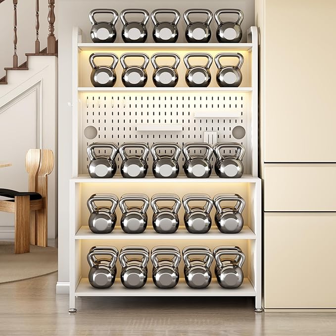 Large Kitchen Bakers Rack, 5-Tier Corner Microwave Stand with Storage, Coffee Bar with 6 S-Shaped Hooks, Open Kitchen Storage Shelves for Spices, Pots and Pans, White