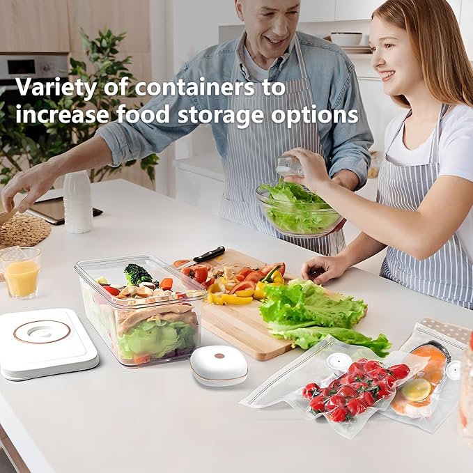 Vacuum Sealer for Food with 3 Vacuum Seal Containers, Seals Liquids & All Foods, Portable for Travel, Camping, Kitchen, Gifts