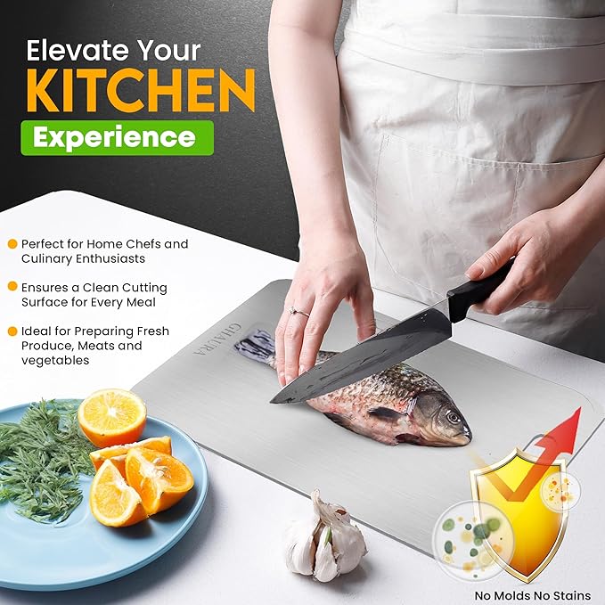 Titanium Cutting Boards for Kitchen Ultra Durable 2mm Thick Non Stick Scratch Resistant Easy to Clean Dishwasher Safe Premium Quality Yamato Titanium Cutting Board (Large)