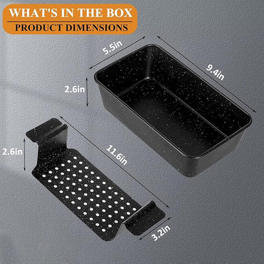 Walooza 9x5 Meatloaf Pan with Drain Tray, Heavy-Gauge Carbon Steel Nonstick Loaf Pan for Baking Bread, Oven-Safe Healthy Baking Pan for Meatloaf, Banana Bread, Sandwich Bread