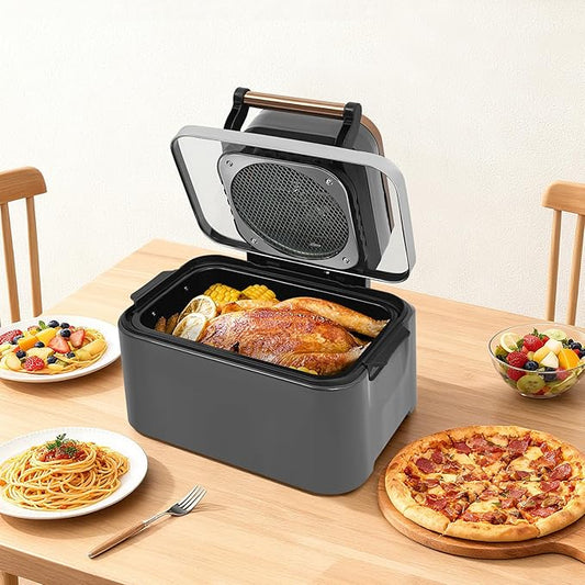 12.68QT Glass Air Fryer, 1700W Large Capacity Non-Toxic Air Fryer Oven with Transparent Window, 6 Presets & Precise Temp Control for Roast, Bake, Fry (Silver Gray)