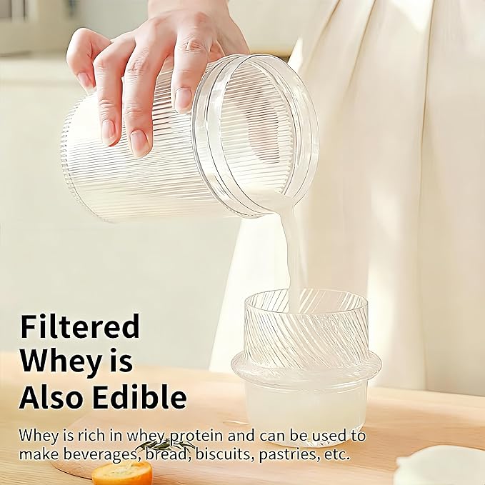 0.95 Quart(900ML)Portable Yogurt Strainer Cup, Compact Greek Yogurt Filter with Whey Separator for Cheese & Soy Milk, Leak-Proof & Easy to Carry Yogurt Maker (Green)