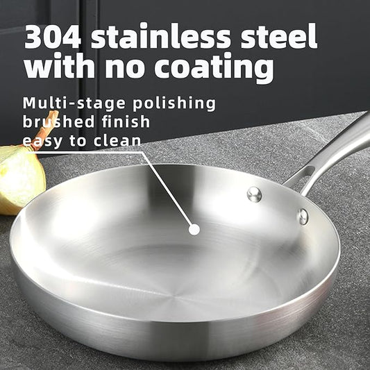 GadEdgen 304 Stainless Steel 9.5-inch Tri-Ply Frying Pan, Compatible With All Cooktops, Fast & Even Heat Distribution, Perfect for Stir-frying, Dishwasher Safe, Durable, and Made for Efficient Cooking
