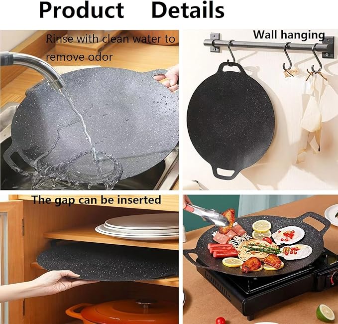 Non Stick Round Baking Pan, Korean Grill Pan For Indoor Cooking, Multifunctional Frying And Baking Pan For Home Kitchen Camping, Korean Round BBQ For Meats, Pancakes, Ribs (36cm/14.17in)