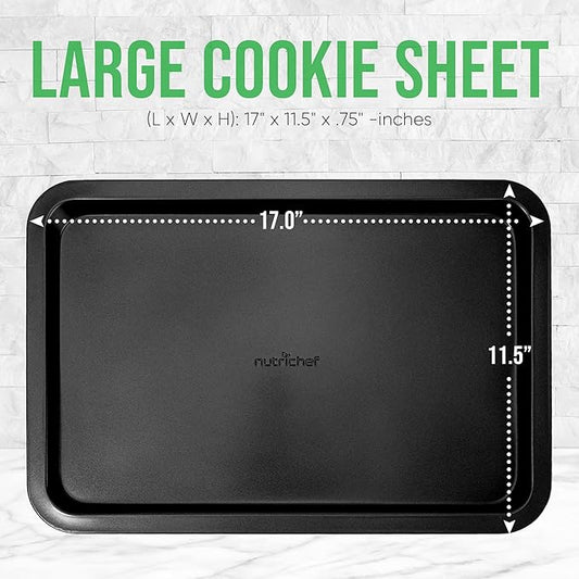 Nutrichef Large Cookie Sheet, Nonstick Gray Silicone Coating, Easy Clean & Durable Baking Sheet, Commercial Grade Oven Pan, Stackable Tray Design, Dishwasher Safe, PFOA, PFOS, PTFE Free, 17" x 11.5"