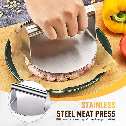 5.5 Inch Stainless Steel Burger Press, 2025 Upgraded Non-Stick Hamburger Smasher Tool & Grill Press, Barbecue Grilling Accessories for Grill, Griddle, Bacon & Sandwich, Dishwasher Safe (Round)