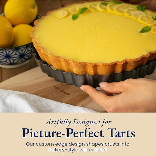 Patz&Patz All-in-One Fluted Tart Pan 9 Inch Removable Bottom Set with Patented Silicone Crust Shaper & Pie Weight - Quiche Baking Dish & Tart Molds for Baking Fruit Tarts, Pies & Quiches