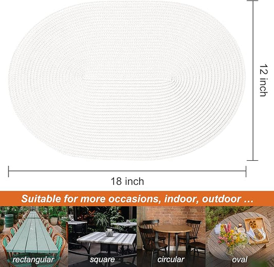 AHHFSMEI Placemats Set of 4 for Dining Table Washable Woven Non-Slip 18x12 inches Placemat Heat-Resistant Durable Table Mats for Dining Table Easy to Clean (Oval White, 4)
