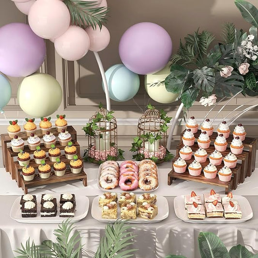4 Set Wooden Tiered Riser Display Stands for Vendor Events,Stackable Wooden Cupcake Display Stand,Dessert Table Display Set Risers for Decor,Vendor Booth Display Items,Food Display Risers for Party(12-11.2-10.4-9.6IN)