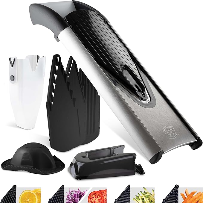 Börner by Reston Lloyd Mandoline Slicer V6 (Professional Set) • Stainless Steel Slicer with V-Blade • Adjustable Kitchen Slicer for Vegetables & Fruits • Various Thicknesses & Grater