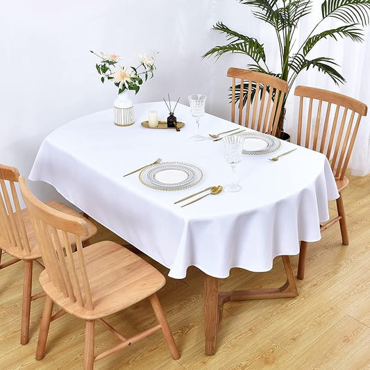 Wolkemer Small Oval Tablecloth 52 x 70 Inch Washable Fabric Table Cloth Solid White Table Cover for Dining Wedding Party Banquet Tabletop Decoration