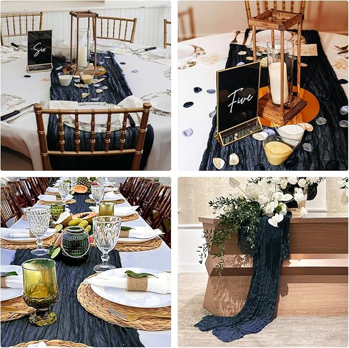 10 Pack Navy Blue Cheesecloth Table Runner 10FT Boho Gauze Fabric Table Runner Vintage Rustic Sheer Runners for Wedding Party Bridal Baby Shower Long Table Decorations