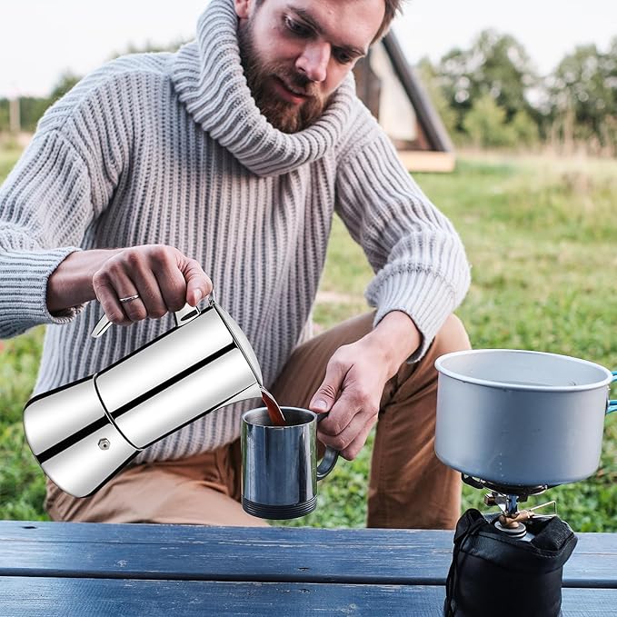 Vaolvpant No Coating 12 Cup Thickened 304 Stainless Steel Moka Pot Stovetop Espresso Maker Italian Coffee Machine 600ml 20.3oz Suitable for Gas Induction Stovetop Greca Coffee Maker Percolator