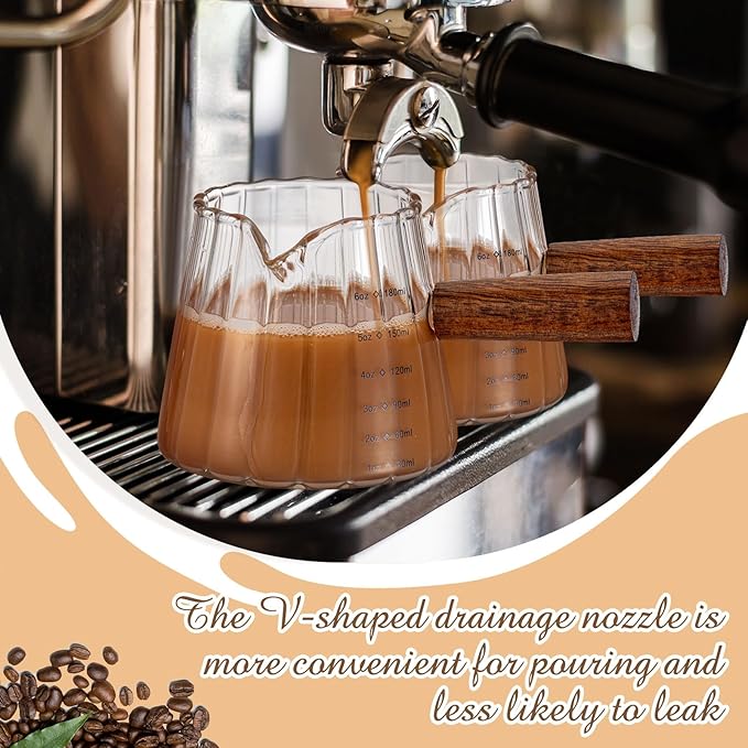 Espresso Shot Glass with Handle, 6 Oz/180 ml Espresso Cup with Single V-shaped Mouth, Measuring Cup for Milk Tea Coffee Bar Accessories(Clear,1 Pcs)