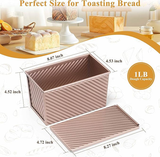 LIANYU Pullman Bread Loaf Pan with Lid, 4 Pack 1 Pound Nonstick Sourdough Loaf Pans, Heavy Duty Metal Baking Bread Tin, Homemade Sandwich Toast Bakeware, Oven Safe, Rose Gold