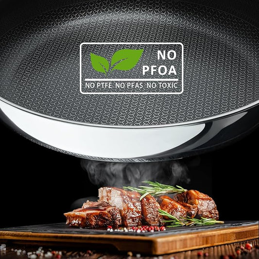 SAKAMOSH 9.5" Hybrid Ceramic Deep Saute Pan, Ceramic-Coated Stainless Steel Skillet - PFOA/PTFE Free, High Heat & Induction, Dishwasher & Oven Safe + FREE Electric Pepper Grinder