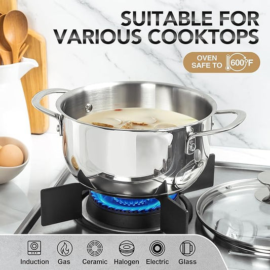 MICHELANGELO Stainless Steel Pot Set with Lids 1QT & 2QT & 3QT, Stainless Steel Saucepan Set 6pcs, 18/10 Induction Saucepans, Induction Compatible, Dishwasher Safe