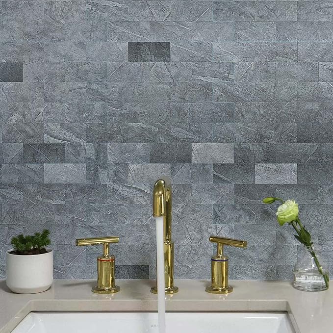 Art3d 10-Pack Peel and Stick Backsplash Tile for Kitchen Bathroom Fireplace Vanitity, Self-Adhesive Wall Tile in Blue Grey