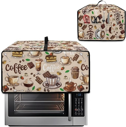 Doojoayie Brown Toaster Oven Cover Coffee Print 8 Slice Bread Machine Dust Protector Universal Fit Dust-proof & Stain Resistant Covers for Kitchen Appliance Protection