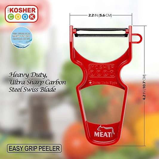 The Kosher Cook Y Vegetable Peeler - Heavy Duty, Ultra Sharp Stainless Steel Blade - Swiss Peeler - Ergonomic Plastic Handle - Color Coded Kitchen Tools - Red
