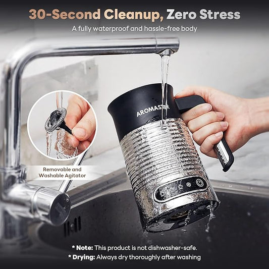 AROMASTER Milk Frother, 4 IN 1 Electric Milk Frother and Steamer for Coffee, Lattes, Cappuccinos, Automatic Hot Dense/Airy Foam & Cold Foam Maker, Perfect for Home, Kitchen, Office Use