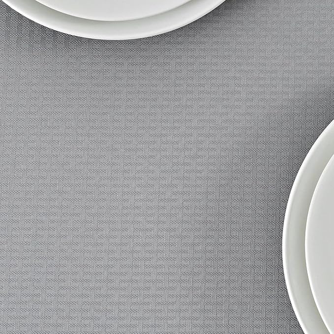 maxmill Weaved Texture Tablecloth Water Resistance Antiwrinkle Spillproof Soft Washable Table Cloth for Dining Room, Buffet Banquet Parties Holiday Dinner, Rectangular 70 x 108 Inch, Light Grey